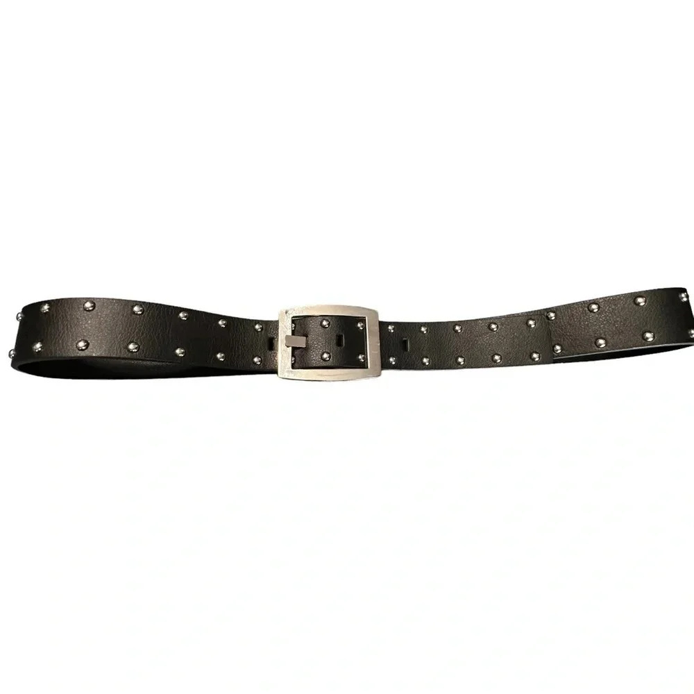 Calvin Klein Jeans L black synthetic leather with silver studs‎ + buckle